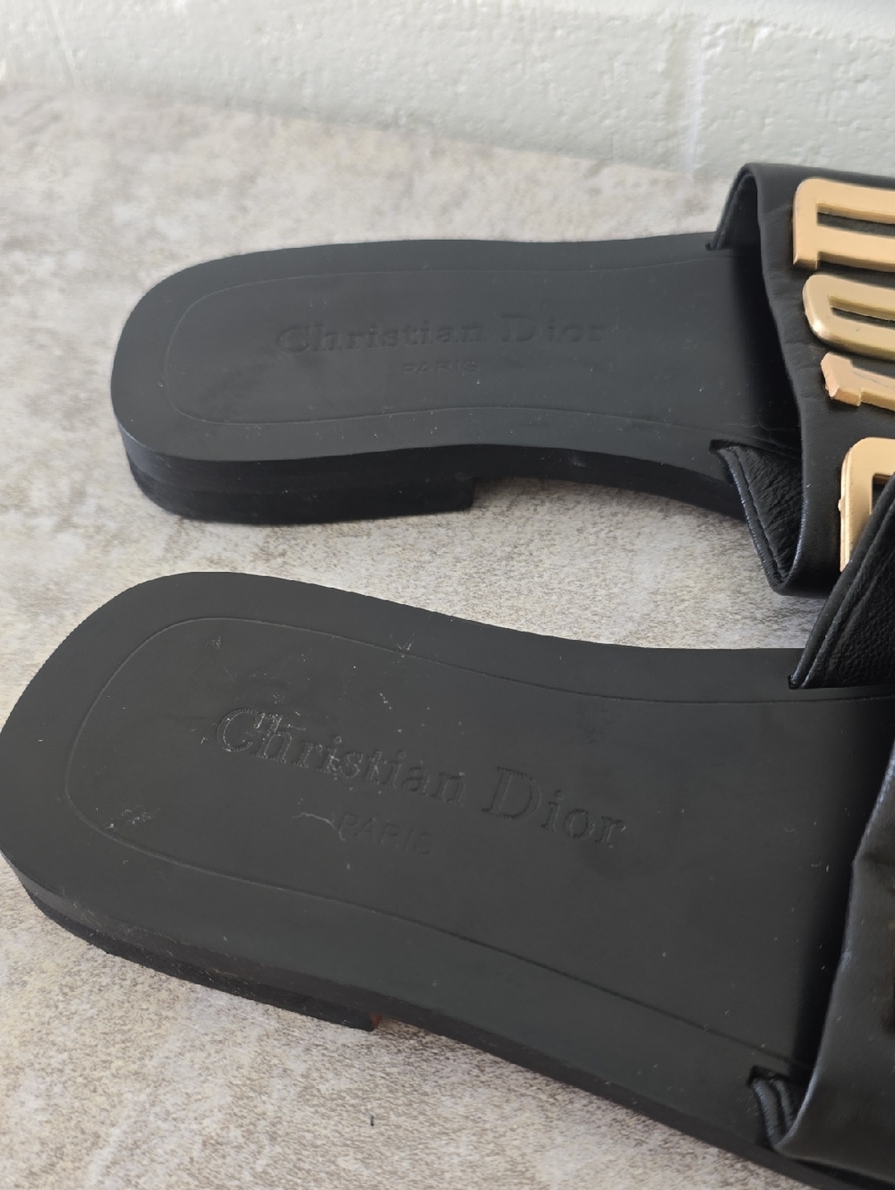 Christian Dior Gold Logo Sandals Sliders Black Color Size 36 - Picture 5 of 15